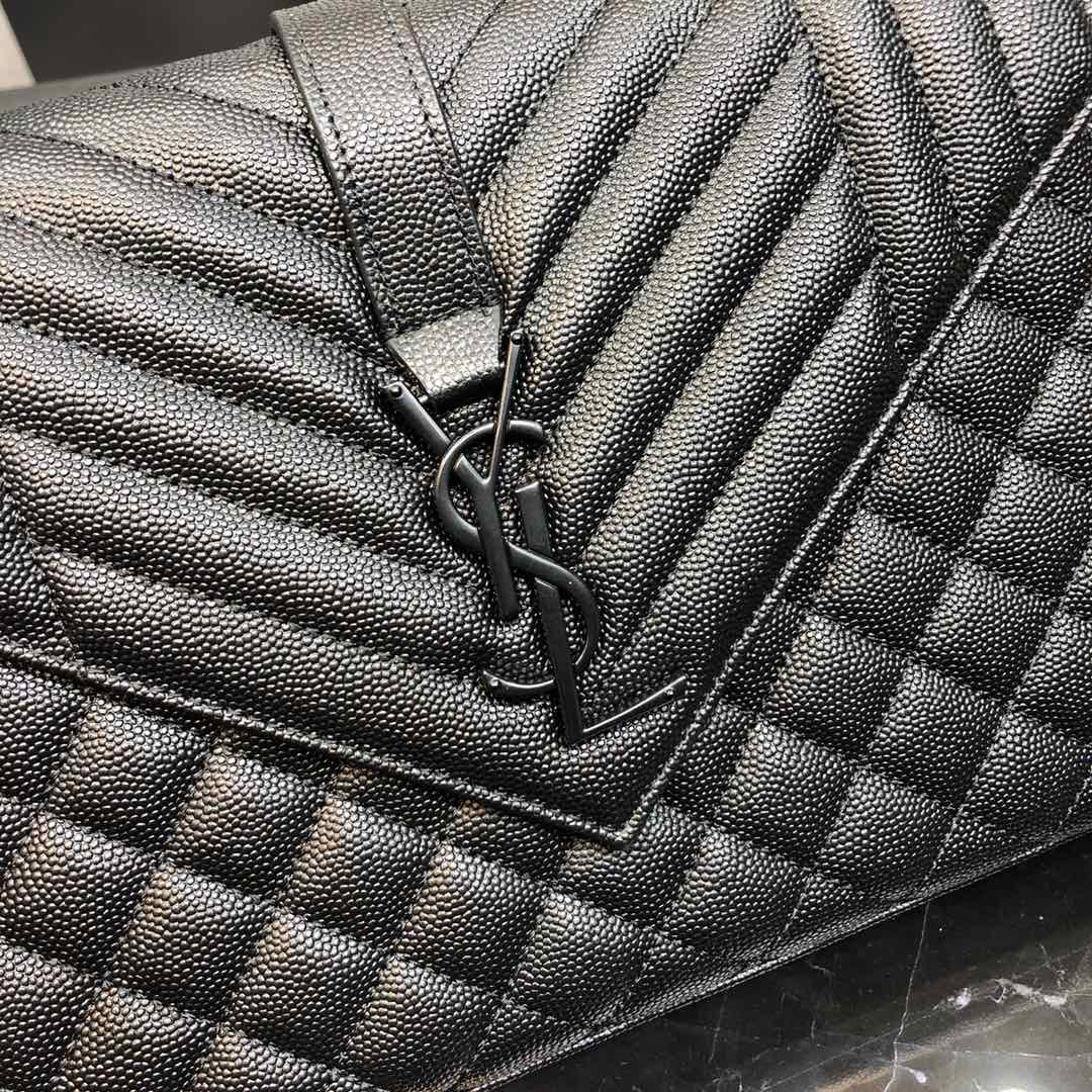 Saint Laurent Envelope Grain Quilted Calfskin Handbag Black 600185 Black